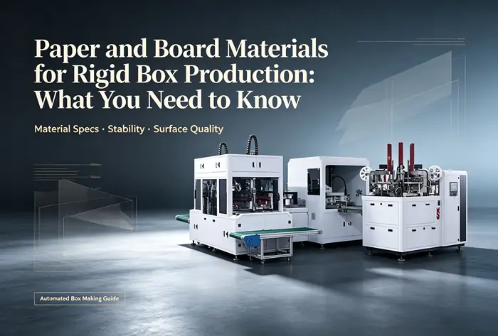 Automated rigid box making machine for packaging production, for paper and board material selection guide of rigid box manufacturing.