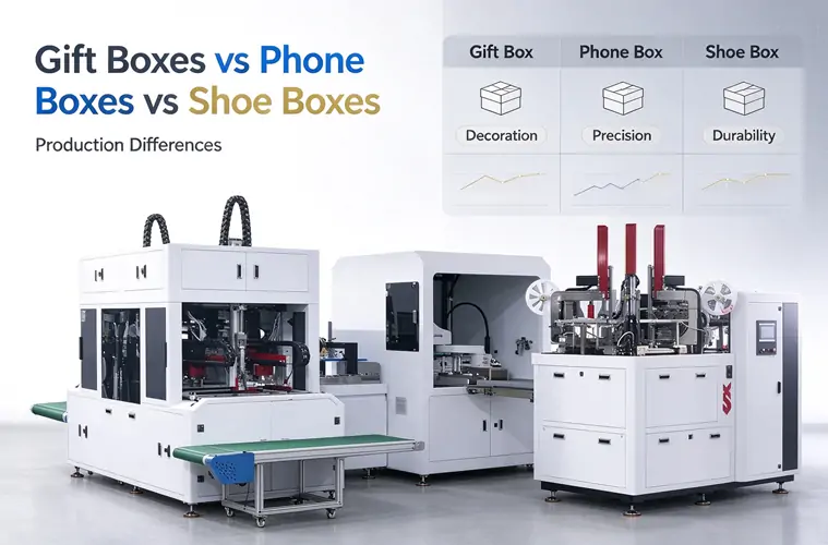 Automatic rigid box making production line with precision positioning system for gift box, phone box and shoe box manufacturing