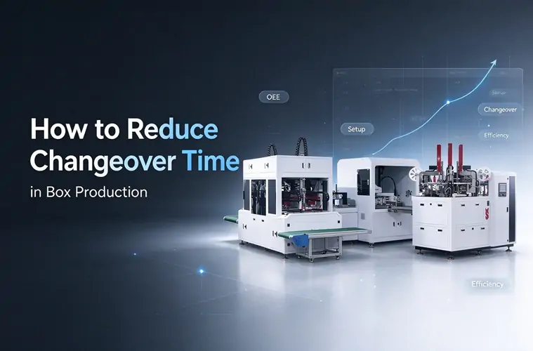 Automatic rigid box production line with quick setup and changeover function